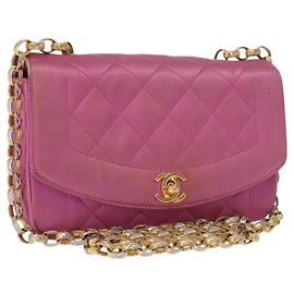 CHANEL Matelasse Chain Shoulder Bag Satin Pink Gold CC