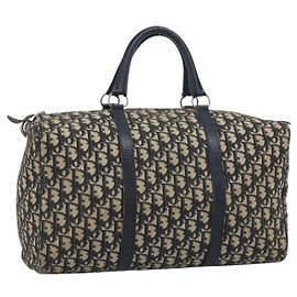 Christian Dior Trotter Canvas Boston Bag Navy Silver