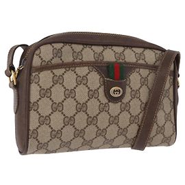 GUCCI GG Supreme Web Sherry Line Bag PVC Beige Gold 116 02 089