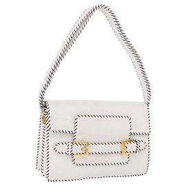 FENDI Shoulder Bag Leather White Gold Tone
