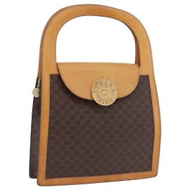 Céline CELINE Macadam Canvas Medallion Handtasche PVC Leder Braun Gold