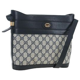 GUCCI GG Supreme Shoulder Bag PVC Navy Gold 001 109 0579