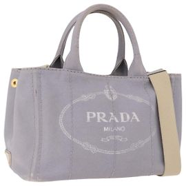 PRADA Canapa PM Hand Bag Canvas 2way Gray Gold