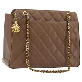 CHANEL Matelasse Chain Shoulder Bag Caviar Skin Brown Gold CC