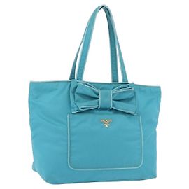 PRADA Bolso Tote Nylon Azul Turquesa Dorado