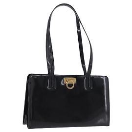 Salvatore Ferragamo Gancini Tote Bag Patent leather Black Gold
