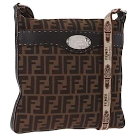 FENDI Zucca Canvas Celesia Shoulder Bag Brown Silver 8BT109