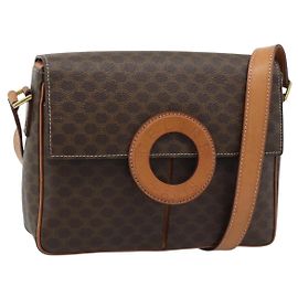 Céline CELINE Macadam Canvas Shoulder Bag PVC Leather Brown Gold