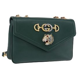 GUCCI Rajah Schultertasche mit Kette aus Leder Grün Gold 537241