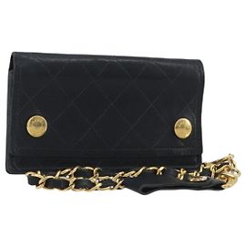 CHANEL Matelasse Chain Wallet Leather Black Gold CC