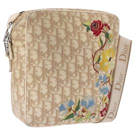 Christian Dior Trotter Canvas Shoulder Bag PVC Beige Silver