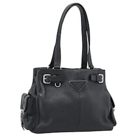 PRADA Tote Bag em couro Vittero Dino Preto Prata