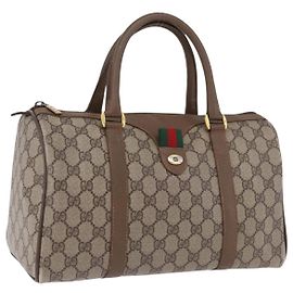 GUCCI GG Supreme Web Sherry Line Hand Bag PVC Beige Gold 69 02 007