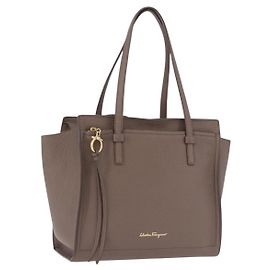Salvatore Ferragamo Tote Bag Leather Beige Gold