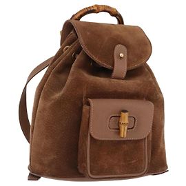 GUCCI Bamboo Backpack Suede Brown Gold 003 1705 0030