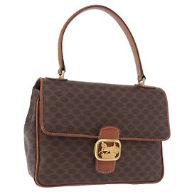 Céline CELINE Macadam Canvas Hand Bag PVC Leather Brown Gold