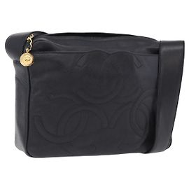 CHANEL Trip Luco co Shoulder Bag Leather Black Gold CC