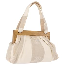 CHANEL Hand Bag Canvas Beige Gold CC