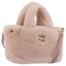 Miu Miu Hand Bag Fur 2way Pink Gold Tone
