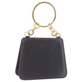 Salvatore Ferragamo Metal Hand Bag Leather Gray Gold Tone
