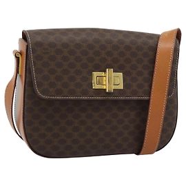 Céline CELINE Macadam Canvas Shoulder Bag PVC Leather Brown Gold