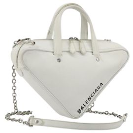 BALENCIAGA Triangle Duffel Bag Leather 2way White Silver 527272