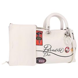 Christian Dior Hand Bag Leather 2way White Silver