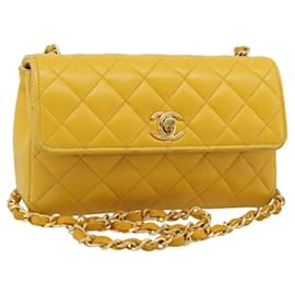 CHANEL Matelasse Chain Shoulder Bag Lamb Skin Yellow Gold CC