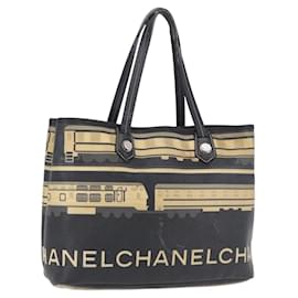 CHANEL Central Station Tote Bag PVC Canvas Black Silver CC