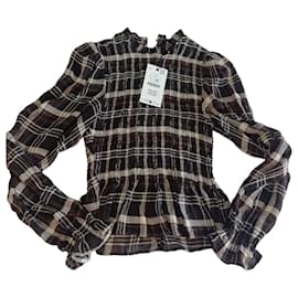 Blusa Zara a quadri marroni in popeline