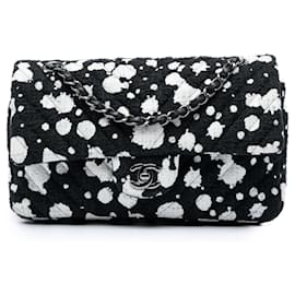 Chanel Black Medium Chevron Tweed Paint Splatter Double Flap