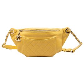 Sac Chanel Classic Bi Waist Bag en agneau matelassé jaune