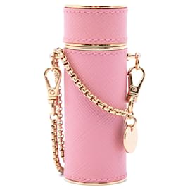 Prada Pink Saffiano Logo Plaque Lipstick Case