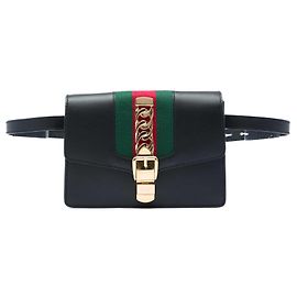 Gucci Black Calfskin Web Sylvie Belt Bag