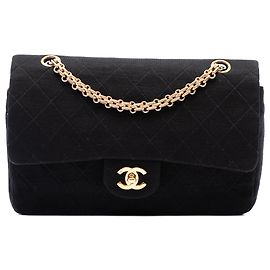 Chanel Black Medium Classic Jersey Bijoux Chain Double Flap