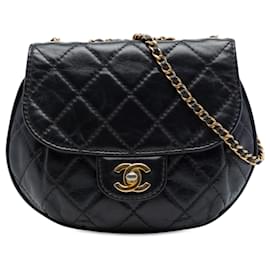 Chanel Black Small Quilted Glazed Calfskin Bubble CC Flap