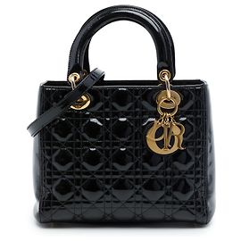 Dior Black Medium Patent Cannage Lady Dior