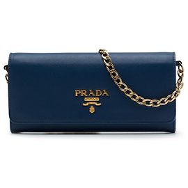 Portafoglio con catena Prada Blue Saffiano