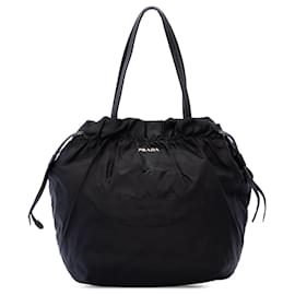 Prada Black Tessuto Canapa Logo Tote