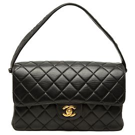 Chanel Black CC Quilted Lambskin Double Sided Flap