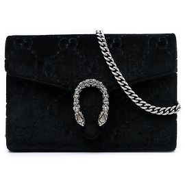 Portafoglio con catena Dionysus in velluto nero GG di Gucci