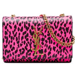 Saint Laurent Pink Small Calfskin Leopard Print Monogram Kate Crossbody