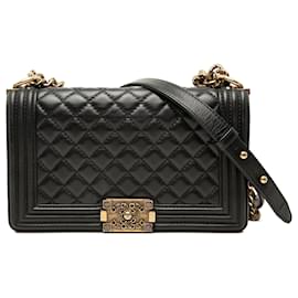 Chanel Black Old Medium Quilted Lambskin Gripoix Boy Flap
