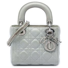 Dior Silver Mini Iridescent Lambskin Cannage Lady Dior