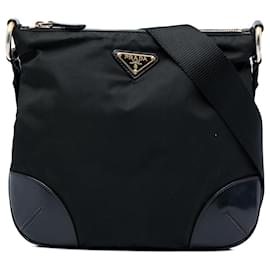 Borsa a tracolla Prada in Tessuto con rifiniture in pelle nera e chiusura a zip