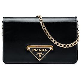 Clutch Prada Black Saffiano Vernice con chiusura a scatto e catena