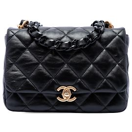 Chanel Black Small Quilted Lambskin Lacquered Chain Flap