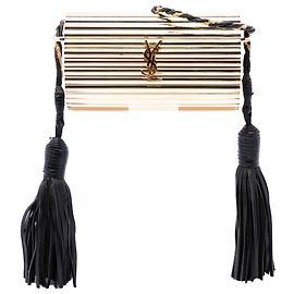 Bolso de caja Opium monograma Saint Laurent en acrílico acanalado dorado y flecos de lambskin