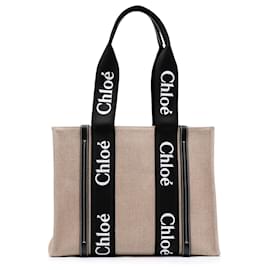 Chloé Woody Tote Medium aus Canvas Beige