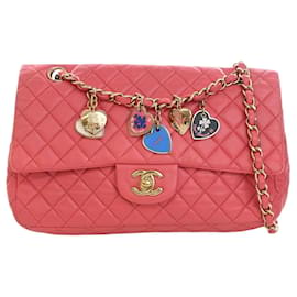 Chanel Pink Medium Classic Lambskin Valentines Heart Charms Single Flap